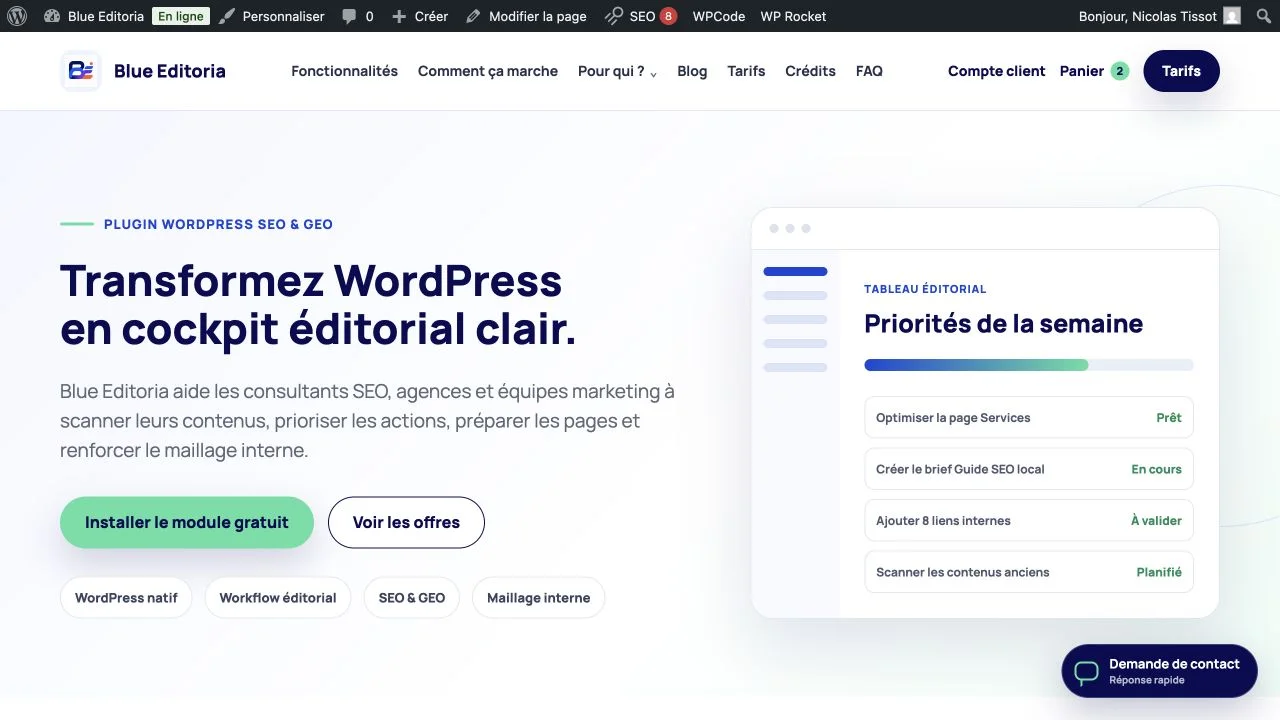 Capture de la page d’accueil de Blue Editoria
