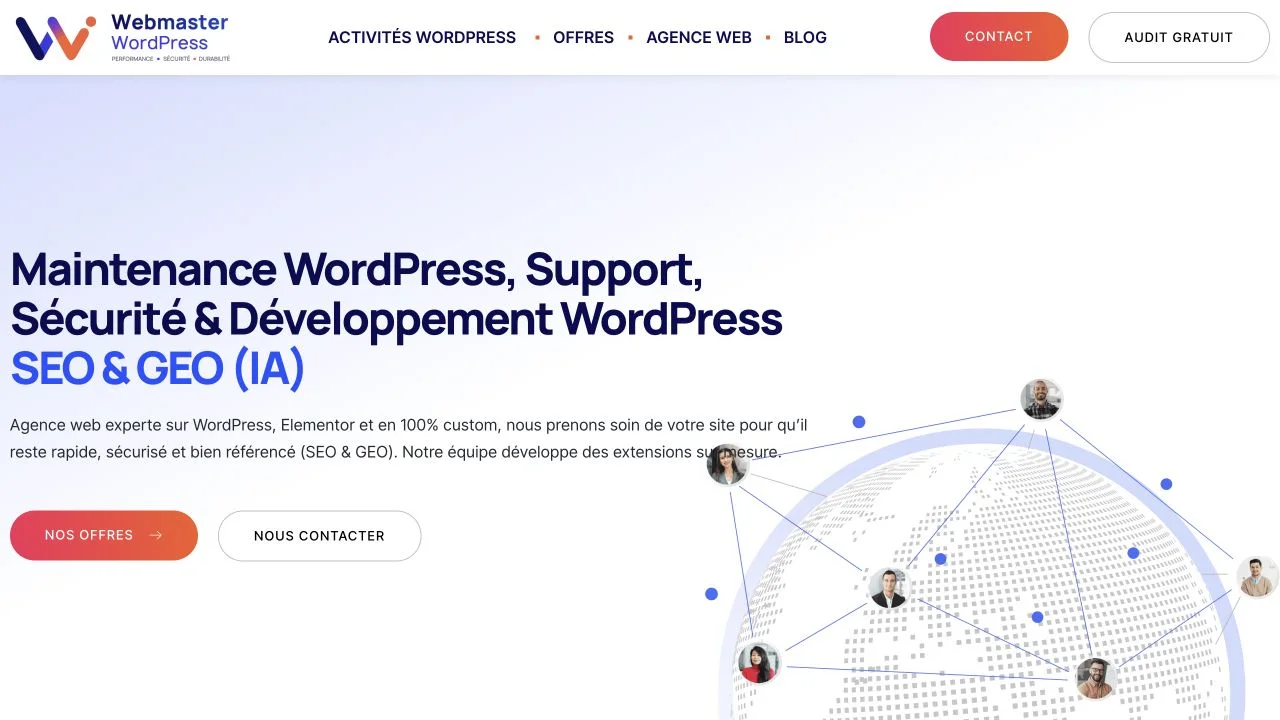 Capture de la page d’accueil de Webmaster WordPress