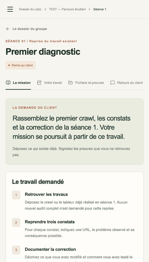 Capture r&eacute;elle du parcours &eacute;tudiant : mission et consignes sur mobile, donn&eacute;es de test