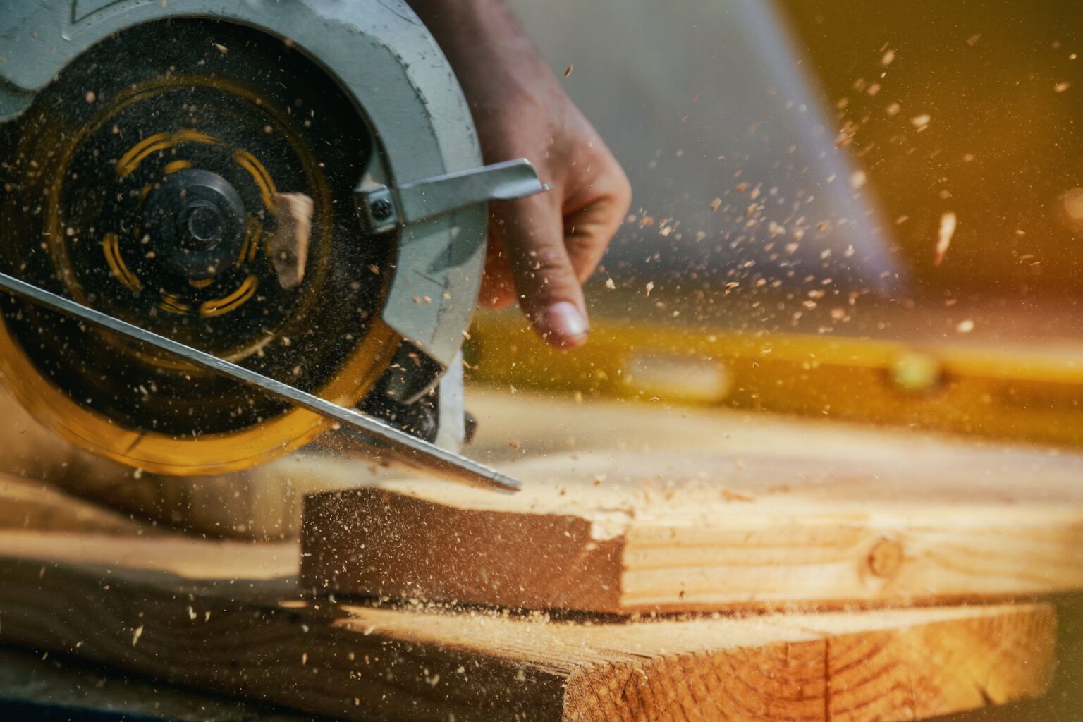 D&eacute;coupe de bois &agrave; la scie circulaire