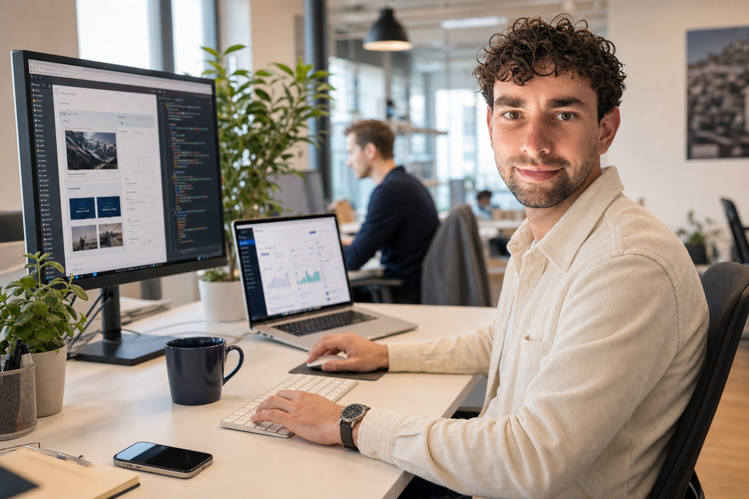 Equipe de développeurs en coworking sur un projet web